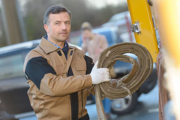 Remolque Coche Trabajador Hombre — Foto de Stock