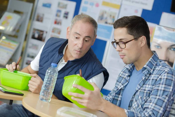 Two Worker Factory Having Lunch Break — Stock Photo, Image