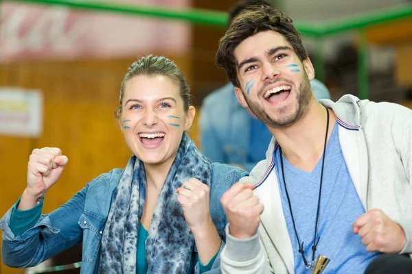Couple Jubilous Supporters Stands — Stock Photo, Image