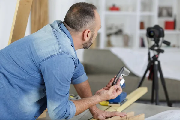 Operador Vídeo Registra Vídeo — Fotografia de Stock