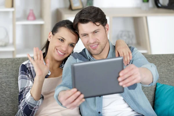 Mooie Vrouw Man Tijdens Video Oproep — Stockfoto