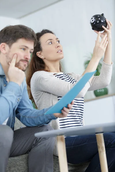 Young Couple Thinking Pension Plan Home — Stock Photo, Image