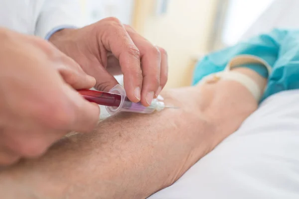 Close Needle Injection Blood Donation — Stockfoto