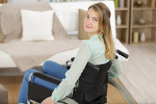 Happy Young Woman Wheelchair — Stock Photo, Image