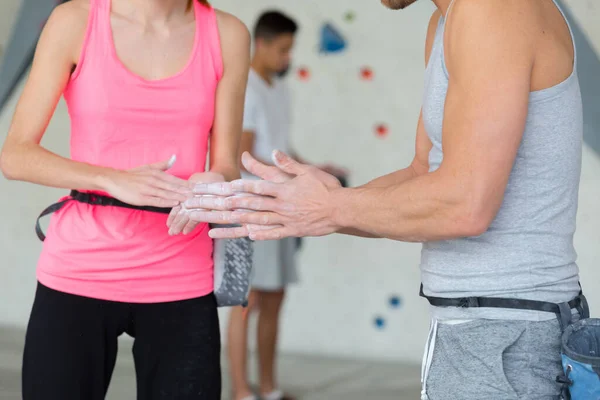 Klättrare Beläggning Händer Pulver Krita Magnesium — Stockfoto