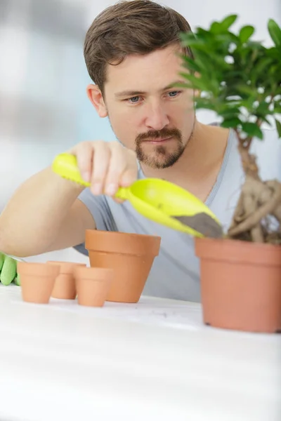 Joven Replantando Una Planta —  Fotos de Stock