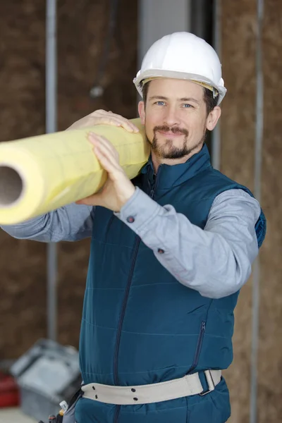 Professionell Byggingenjör Innehar Papper Rulle — Stockfoto