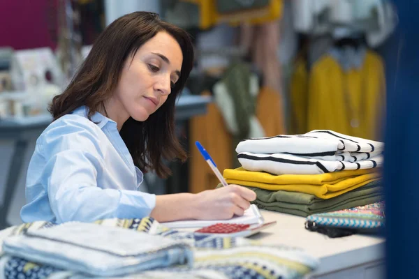 Female Clothing Shop Manager Doing Sales Inventory — Stock Photo, Image