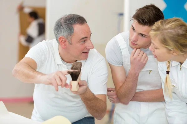 Industriële Schildergroep Leren Borstel Borstels — Stockfoto