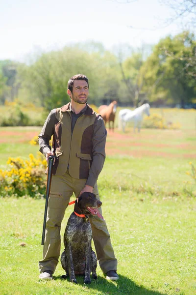 Portrait Homme Son Chien — Photo