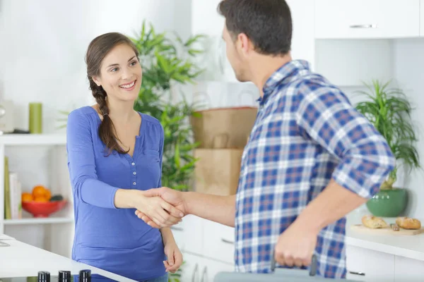 Woman Contractor Kitchen Discussing Repair — Stock Photo, Image