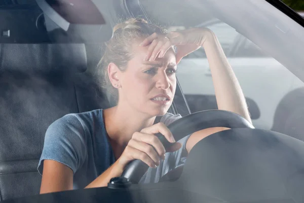 Bored Woman Sitting Car Traffic Jam — Stock Photo, Image