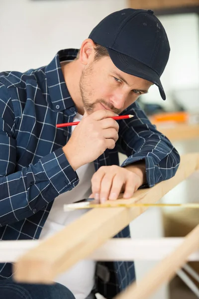 Side View Contemplative Man Holding Marker Pencil — Stock Photo, Image