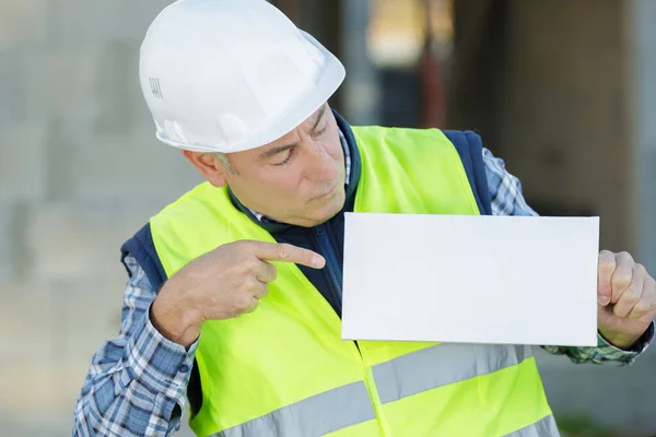 Costruttore Operaio Edile Che Mostra Segno — Foto Stock