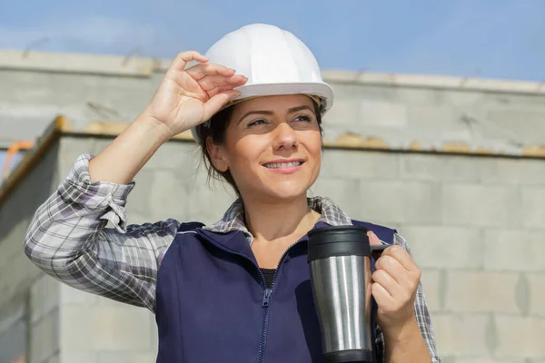 Woman Contractor Worker Looking Camera — Stock Photo, Image