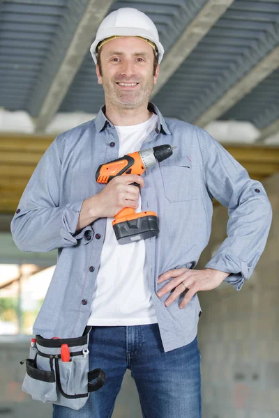 Hombre Usando Taladro Casa — Foto de Stock