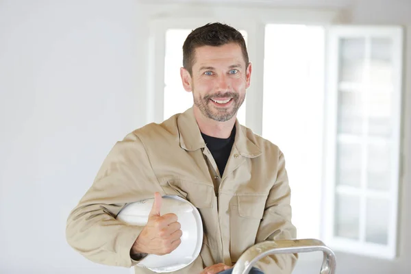 Optimistic Worker Builder Shows Thumb — Stock Photo, Image