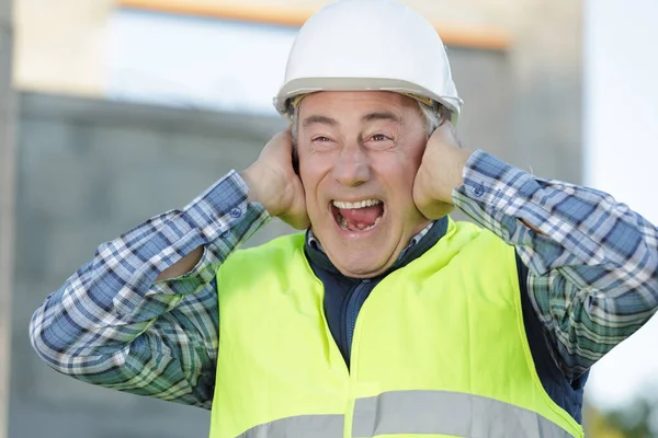 Bouw Lijden Van Geluidsoverlast Bouwplaats — Stockfoto