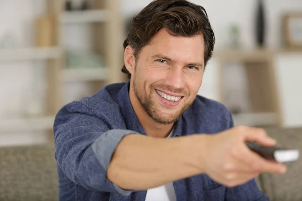 Excited Man Watching Football Home — Stock Photo, Image