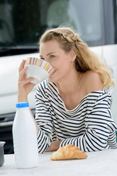 Hälsosam Morgon Frukost Müsli Med Ekologisk Mjölk — Stockfoto