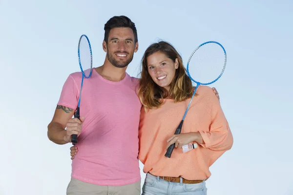 Couple Après Avoir Joué Badminton Plein Air — Photo