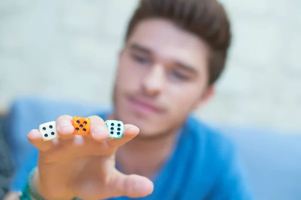 Young Man Dice His Fingers — Stock Photo, Image