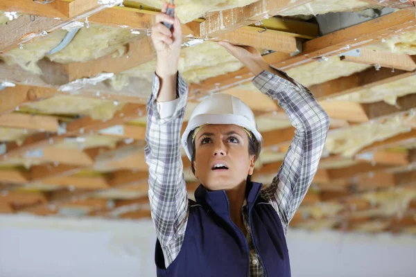 Woman Holding Battery Powered Electric Cordless Drill — Stock Photo, Image