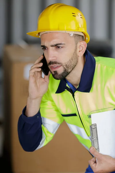 Worker Overalls Phone — Stock Photo, Image