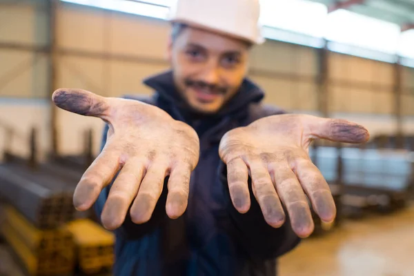 Worker Showing Dirty Hands — Stock Photo, Image