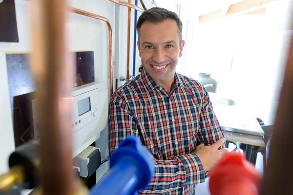 Homem Feliz Fábrica — Fotografia de Stock