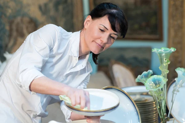 Porträt Einer Frau Beim Geschirrspülen — Stockfoto