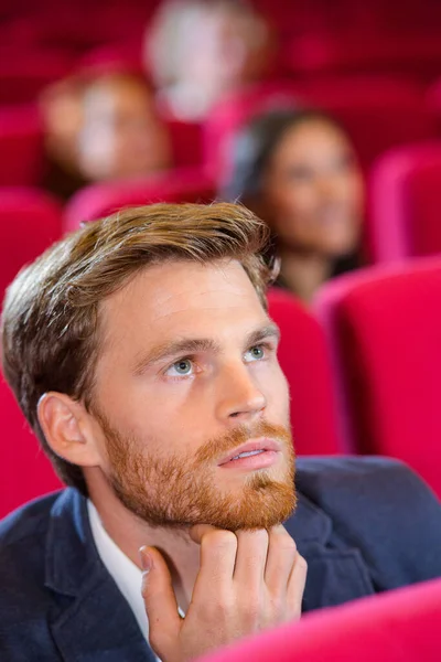 Closeup Man Serious Expression Cinema Audience — Stock Photo, Image