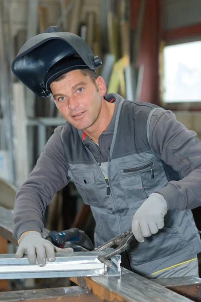 Professional Welder His Shift Factory — Stock Photo, Image