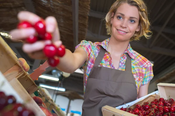 Kvinnlig Bärförsäljare Jobbet — Stockfoto