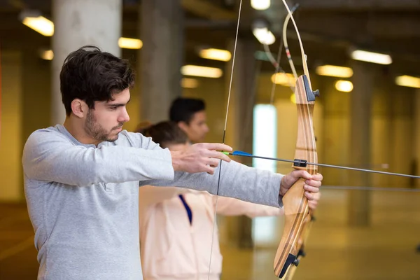 Side View Young Man Practicing Archery — Stock Photo, Image