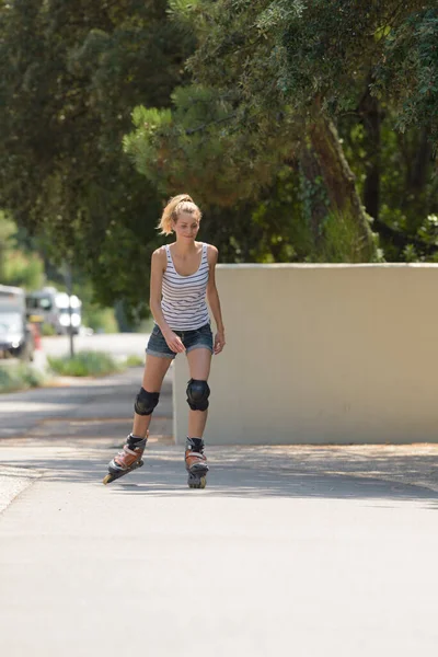 Joyful Woman Wearing Roller Skates — Stock Photo, Image