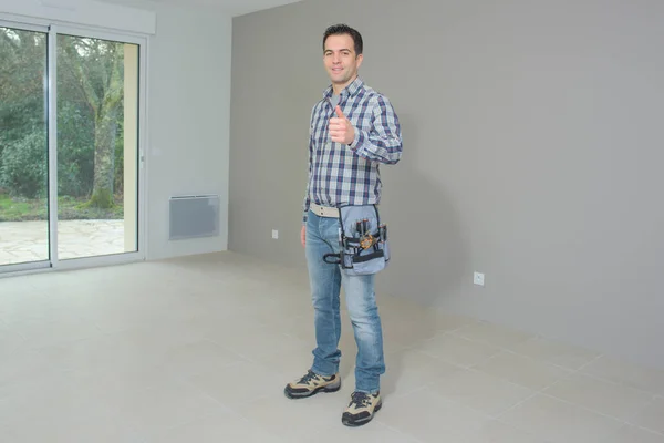 Contractor Making Thumbs Gesture Indoors — Stock Photo, Image