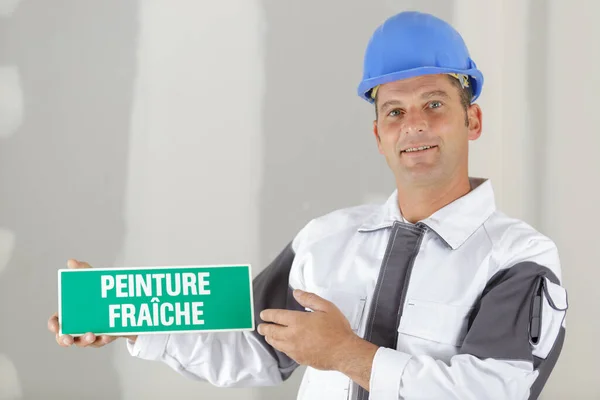 Portrait Professional Painter Holding Sign — Stock Photo, Image