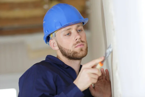 Craftsman Removes Wallpaper Spatula — Stock Photo, Image