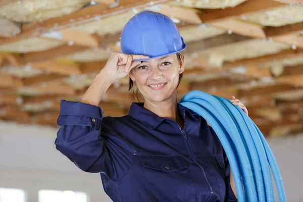 Pipa Fontanería Femenina Obra —  Fotos de Stock