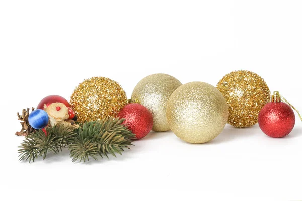 Gold Red Christmas Shiny Balls Isolated White Background Large Glitter — Stock Photo, Image
