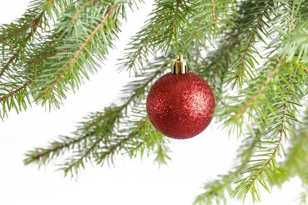 Red Christmas Shiny Ball Isolated White Background Large Glitter Christmas — Stock Photo, Image