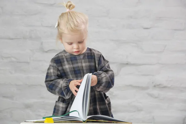 Retrato Adorável Loira Criança Menina Segurando Livro — Fotografia de Stock