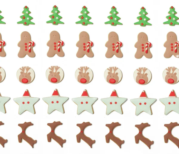 Bezešvé Vzor Perník Vánoční Cukroví Bílém — Stock fotografie