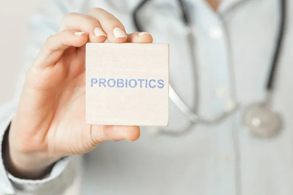 Arzt Rät Medizinisches Personal Hält Probiotics Zeichen Gesundes Lebensstilkonzept — Stockfoto