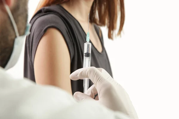 Doctor Giving Patient Vaccine Flu Influenza Shot — 스톡 사진