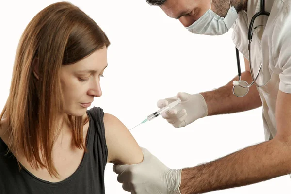 Doctor Giving Patient Vaccine Flu Influenza Shot — 스톡 사진