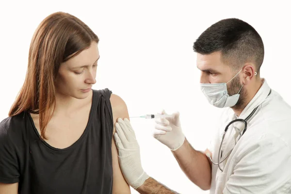 Doctor Giving Patient Vaccine Flu Influenza Shot — 스톡 사진