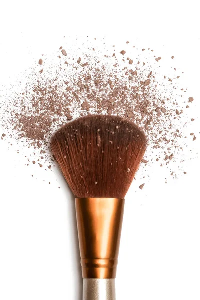 Close Image Big Makeup Brush Brown Loose Powder Isolated White — Stock Photo, Image