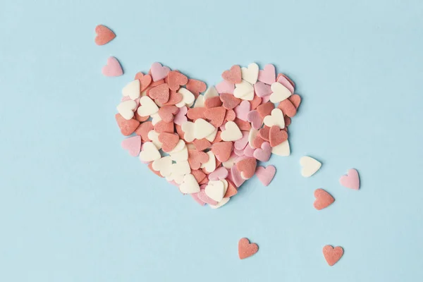 Pastel Pink White Hearts Shape Heart Blue Background Valentine Day — 스톡 사진